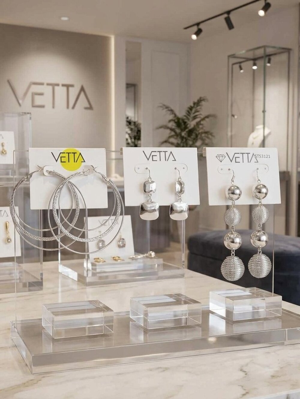 Vetta 3-Pair Silver Ear Lot - Multi-Layer Hoops, Cushion Drops & Graduated Ball